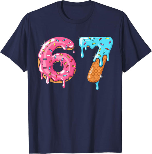 Funny 6 7 Six Seven Christmas Costume Meme Donut Ice Cream T-Shirt - T-Shirt | Navy