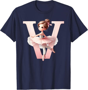 Ballerina Girl Dancing Name First Letter V Girly Tutu Ballet T-Shirt - T-Shirt | Navy