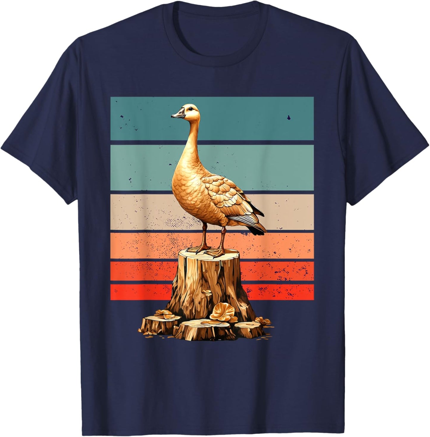 Goose golden majestic realistic tree stump nature Bird T-Shirt - T-Shirt | Navy