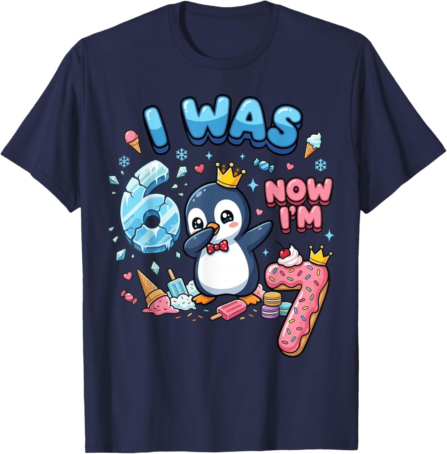 I was 6 Now I'm 7 Penguin 6 7 Birthday T-Shirt - T-Shirt | Navy