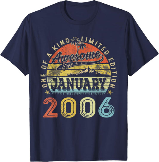 20 Limited Edition 2006 One of a Kind January 20th Birthday T-Shirt - T-Shirt | Navy