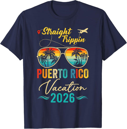 Straight 2026 Trippin Puerto-Rico Sunglasses Summer Vacation T-Shirt - T-Shirt | Navy