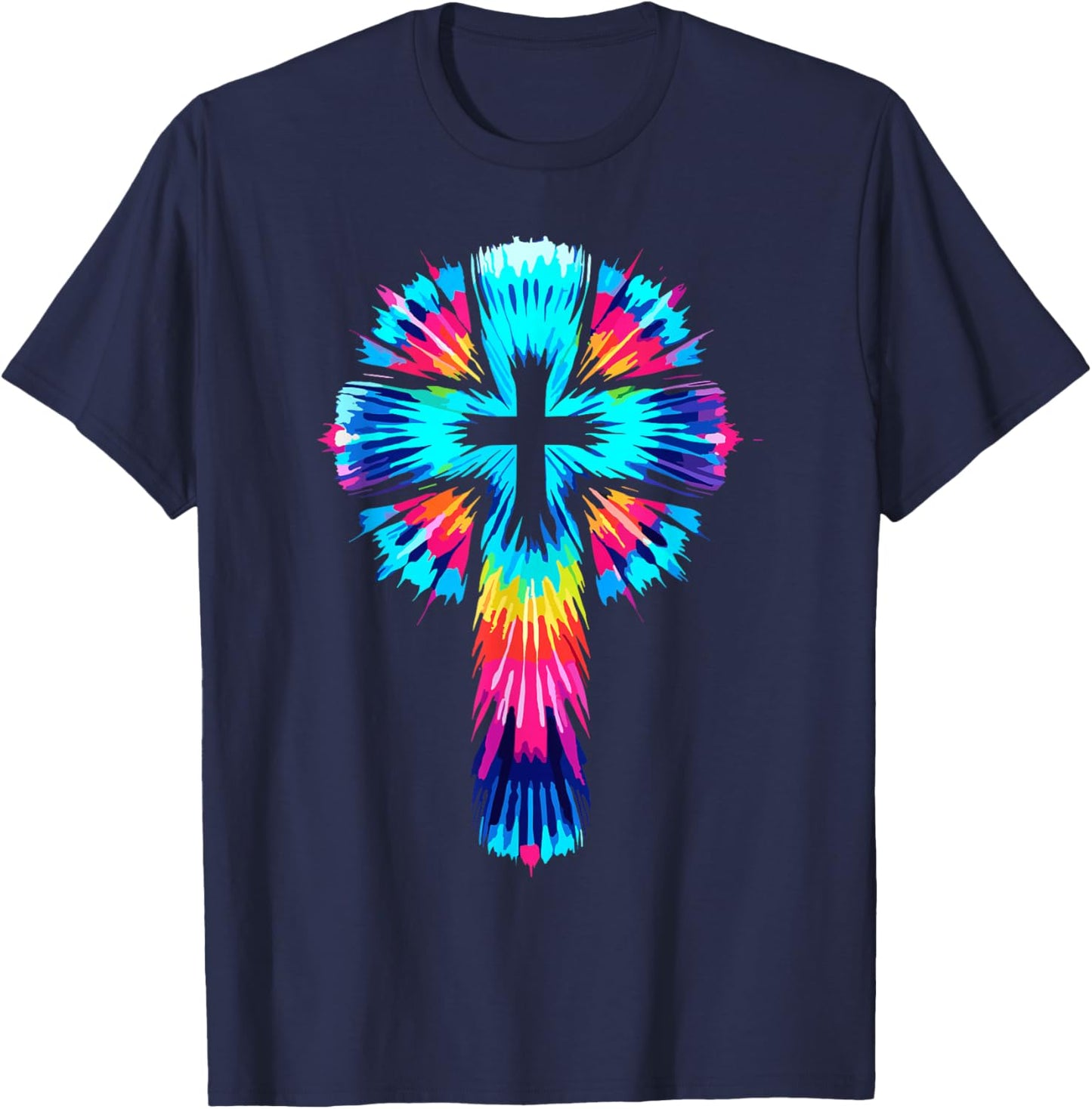 Religious Designs By ShirtZilla Vibrant Tie Dye Cross Christian Apparel Cross , Small, Black T-Shirt - T-Shirt | Navy
