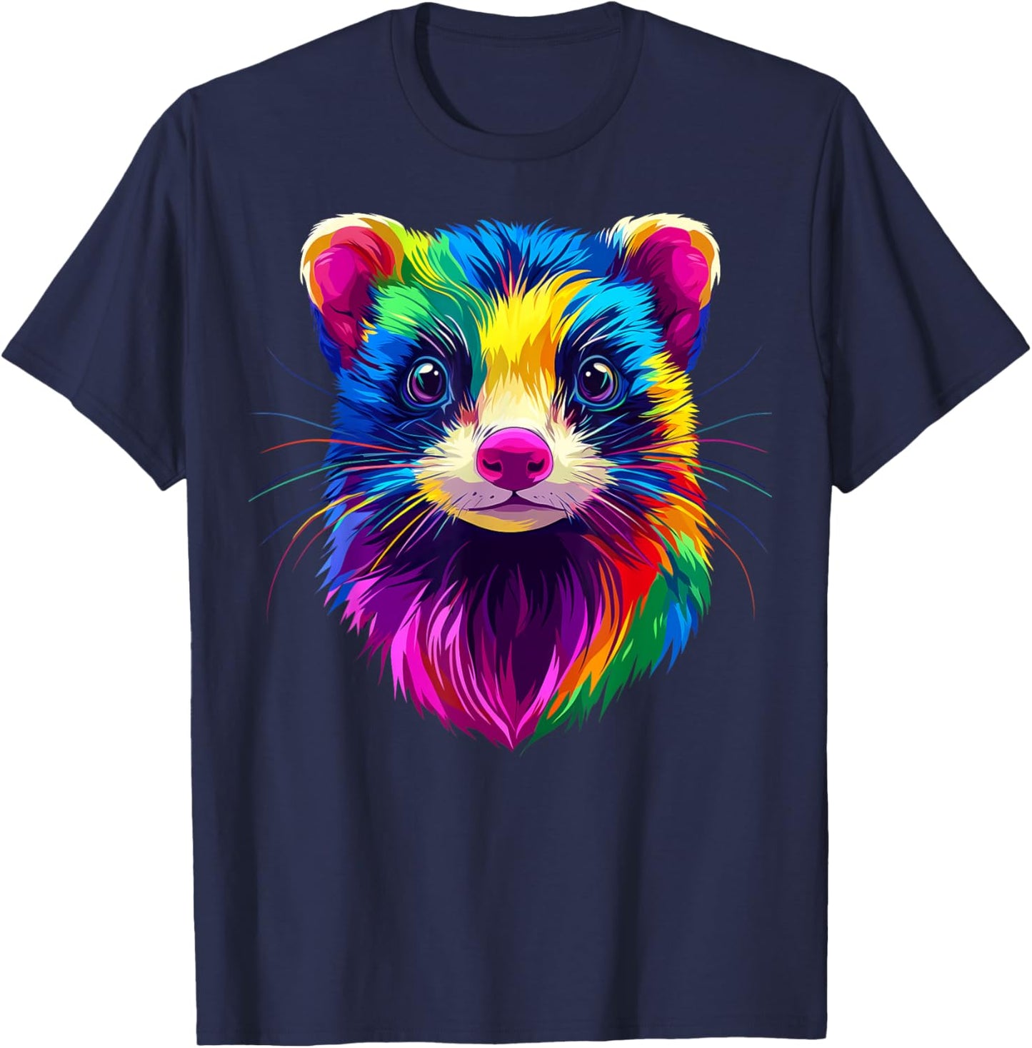 Colorful Ferret Face Cute Animal Lover Men Women Black T-Shirt - T-Shirt | Navy