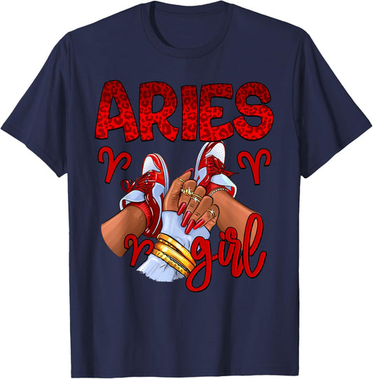 Aries Girl Birthday Women Sneakers Zodiac Sign Bday T-Shirt - T-Shirt | Navy