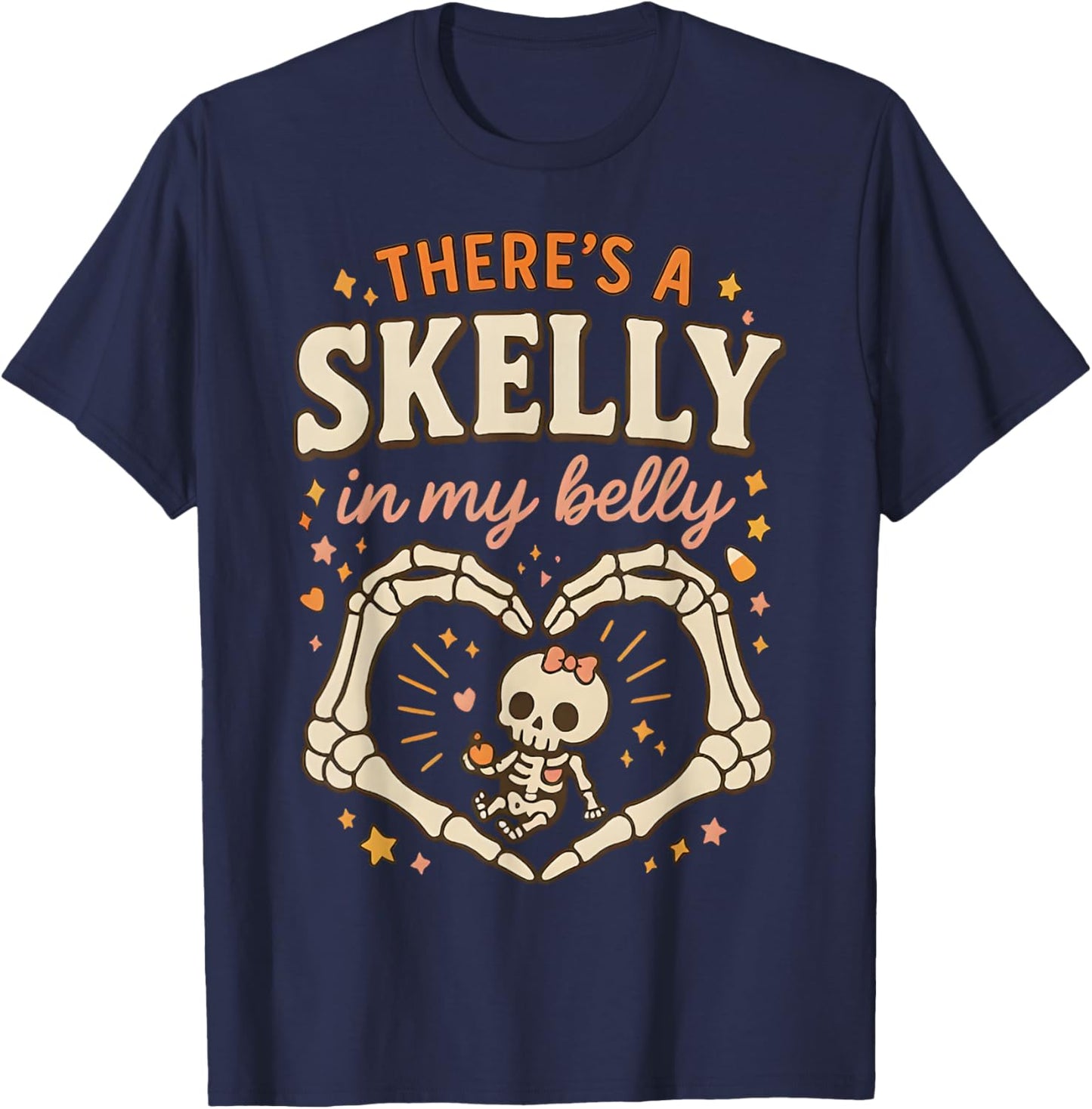 There's Skelly in My Belly Pregnant Funny Skeleton Halloween T-Shirt - T-Shirt | Navy
