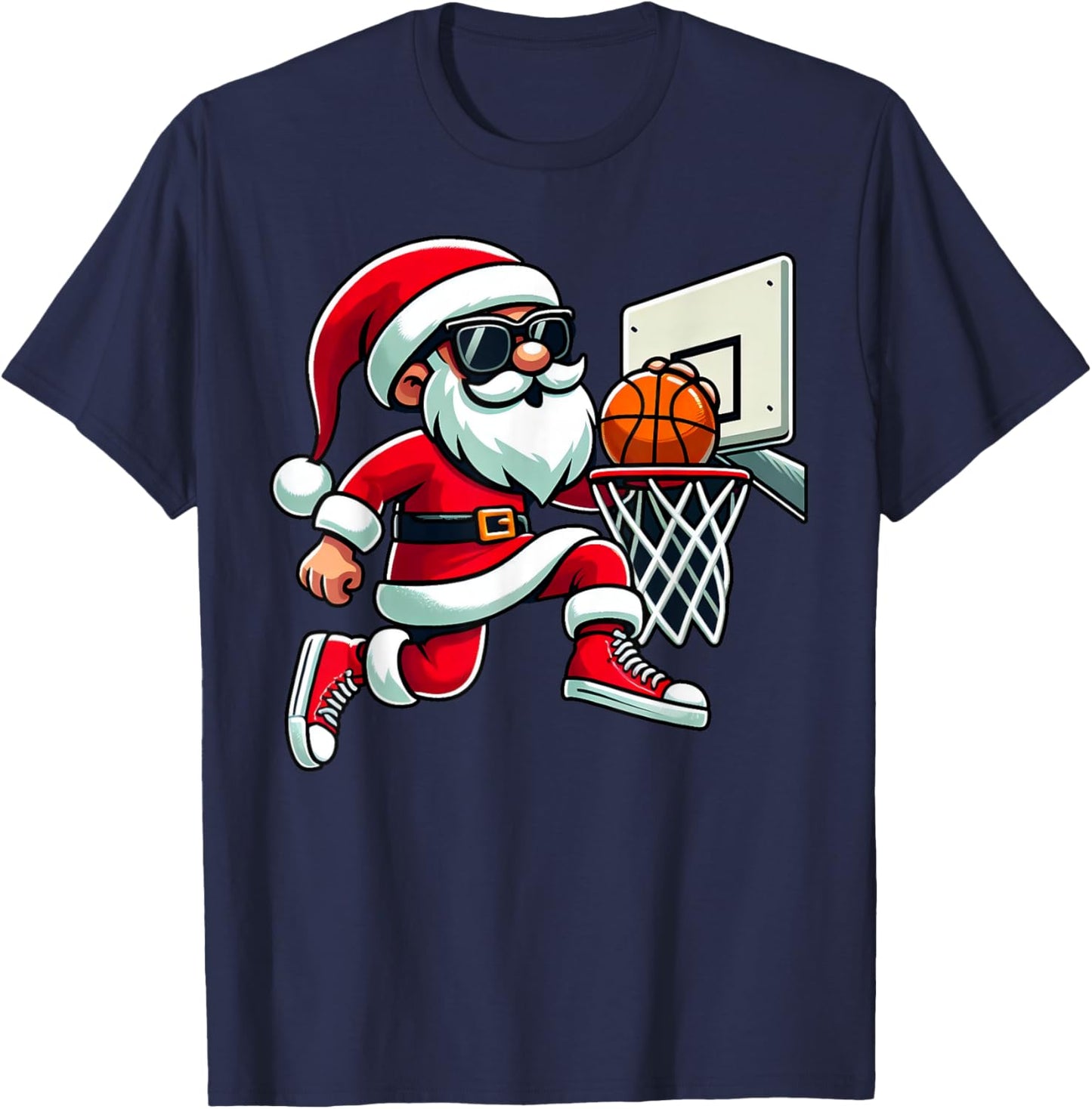 Christmas Santa Claus Dunking A Basketball Boys Kids Xmas T-Shirt - T-Shirt | Navy