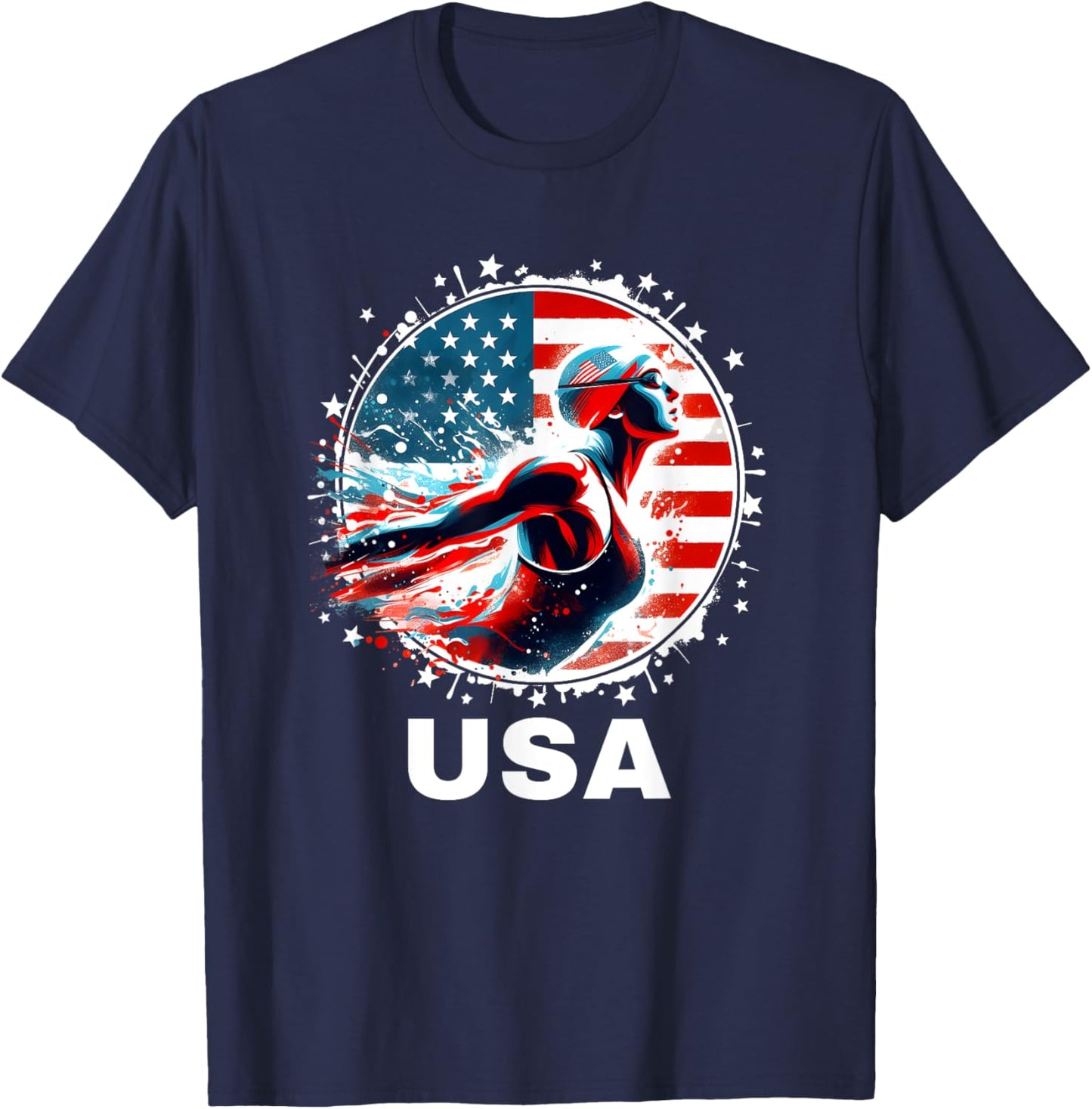 Swimming United States Team Apparel American Flag Swimming Kids Men T-Shirt - T-Shirt | Navy