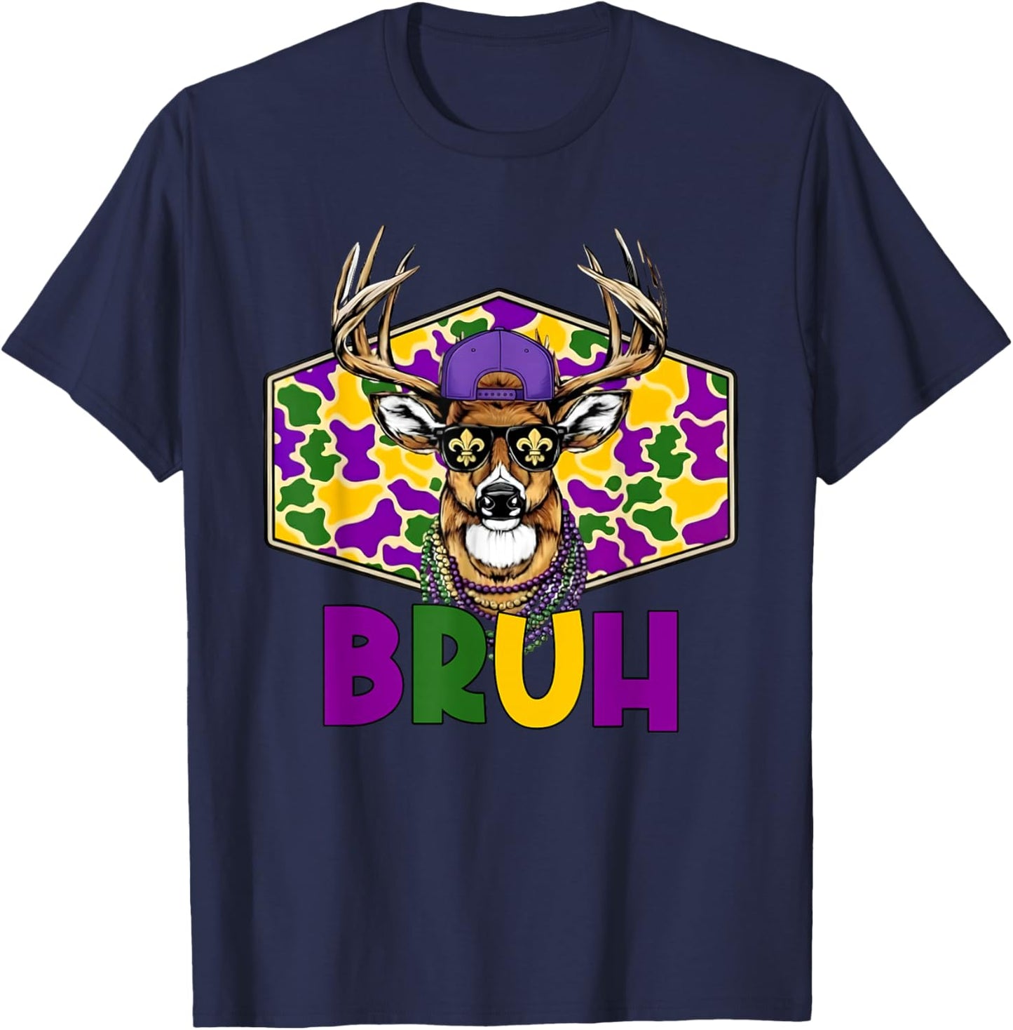 Funny Deer Hunting Mardi Gras Beads Kids Boys Carnival Party T-Shirt - T-Shirt | Navy