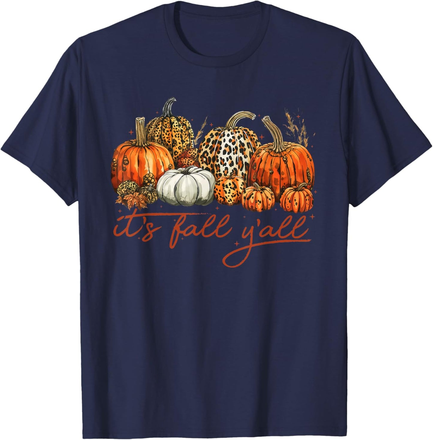 It's Fall Y'all Leopard Pumpkin Fall Shirt T-Shirt - T-Shirt | Navy