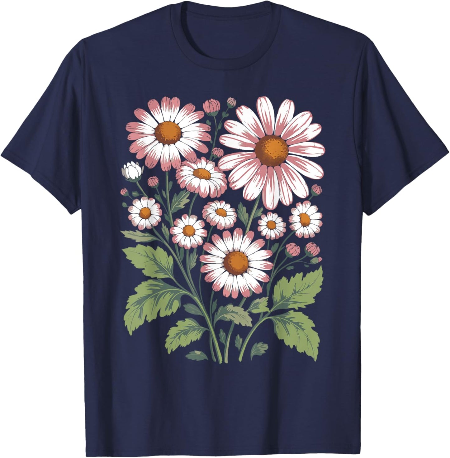 Retro Wildflowers Flowers Pattern Summer Spring Boho Vintage T-Shirt - T-Shirt | Navy