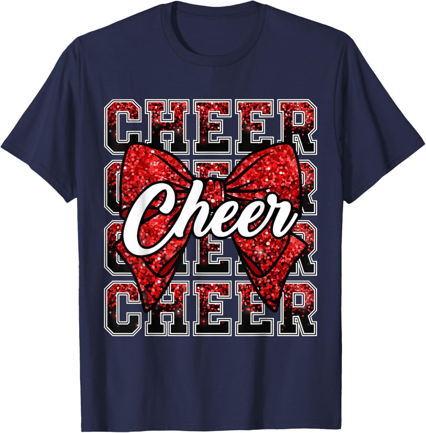Coquette Cheer Bow Funny Sport Cheerleader Cheerleading Red T-Shirt - T-Shirt | Navy