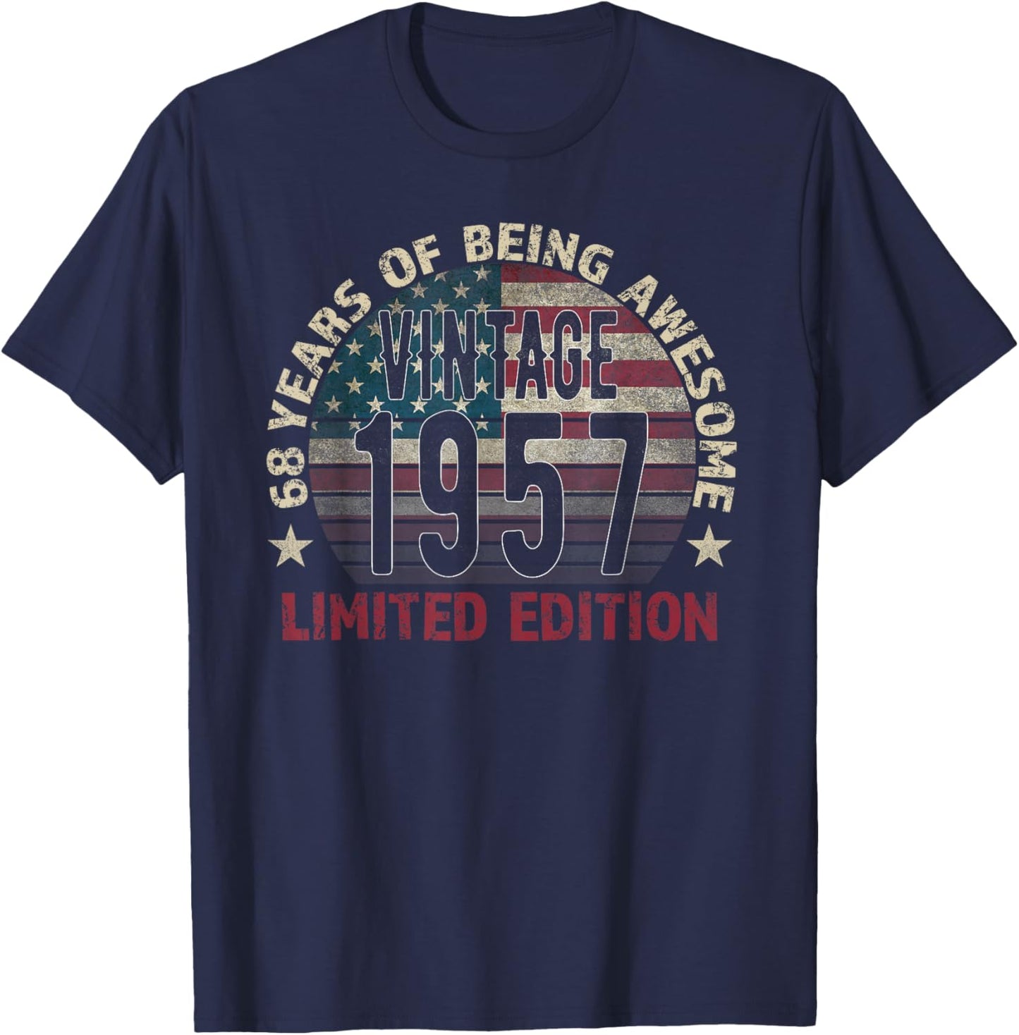 68th Birthday Gift men Vintage born 1957 turning 68 Year Old T-Shirt - T-Shirt | Navy