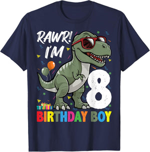 Rawr! I'm 8 Birthday Boy Dinosaur Lover 8th Birthday Party T-Shirt - T-Shirt | Navy