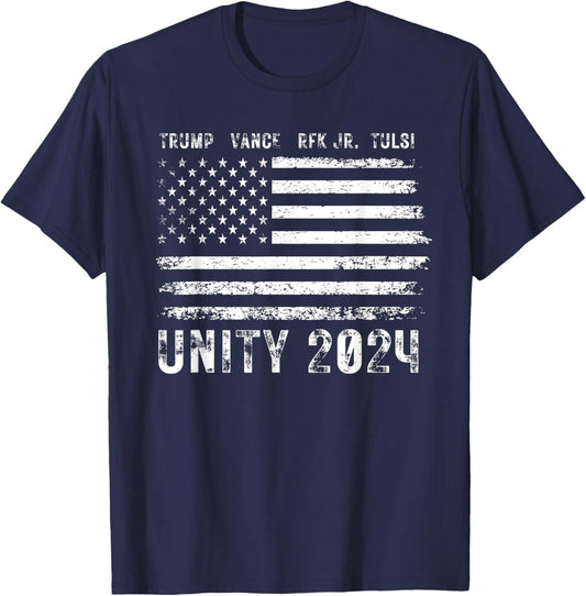 Vintage Grunge Unity 2024 Flag Trump Vance RFK Tulsi Patriot T-Shirt - T-Shirt | Navy