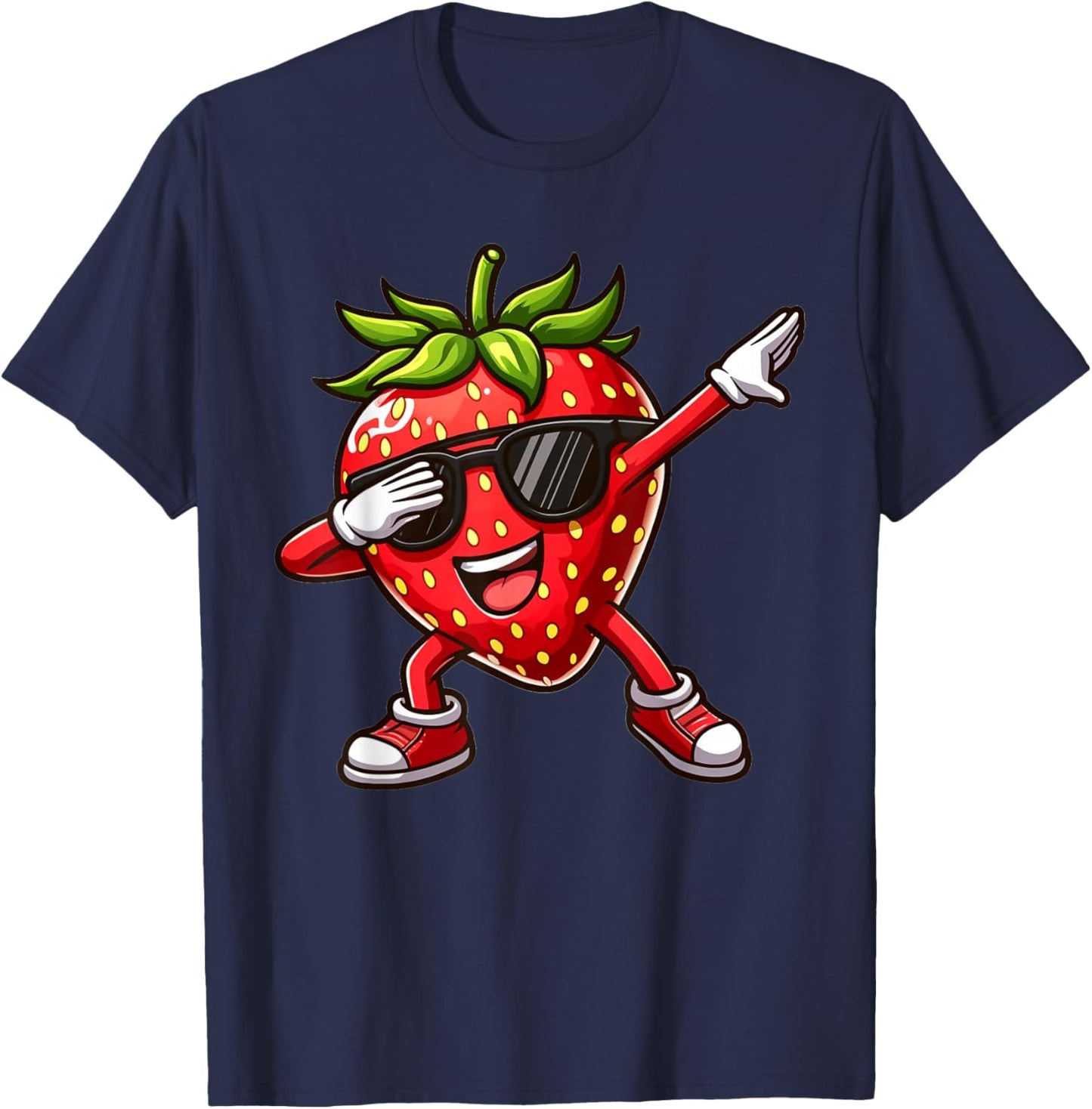 Dabbing rote Erdbeere | Lustige rote Beere mit Erdbeer T-Shirt - T-Shirt | Navy