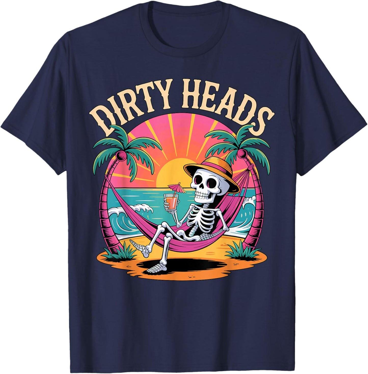 Dirty Heads Skeleton Beach Summer Vacation T-Shirt - T-Shirt | Navy