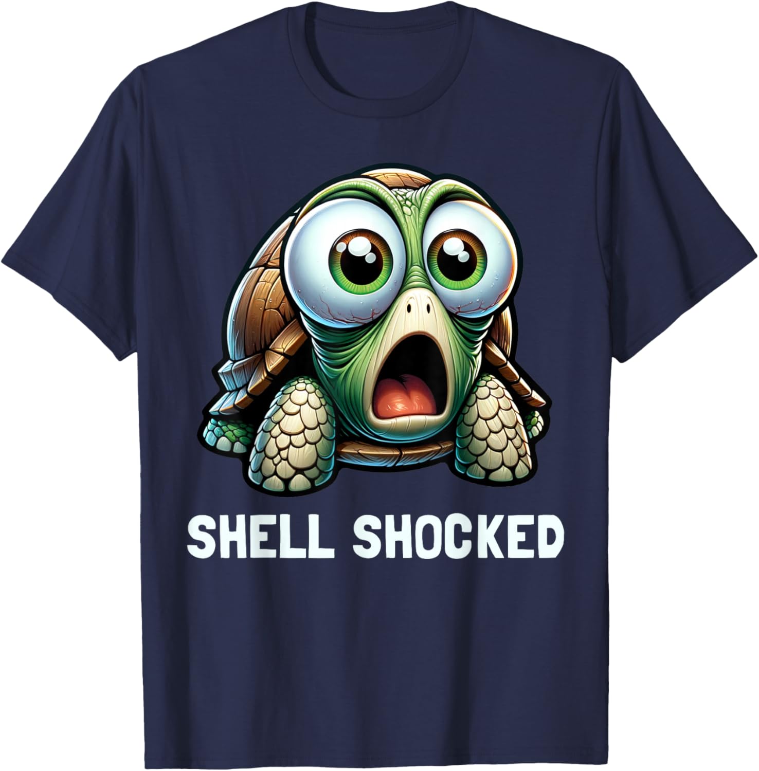 Funny Turtle Pun Shell Shocked Turtle Lover Graphic T-Shirt - T-Shirt | Navy