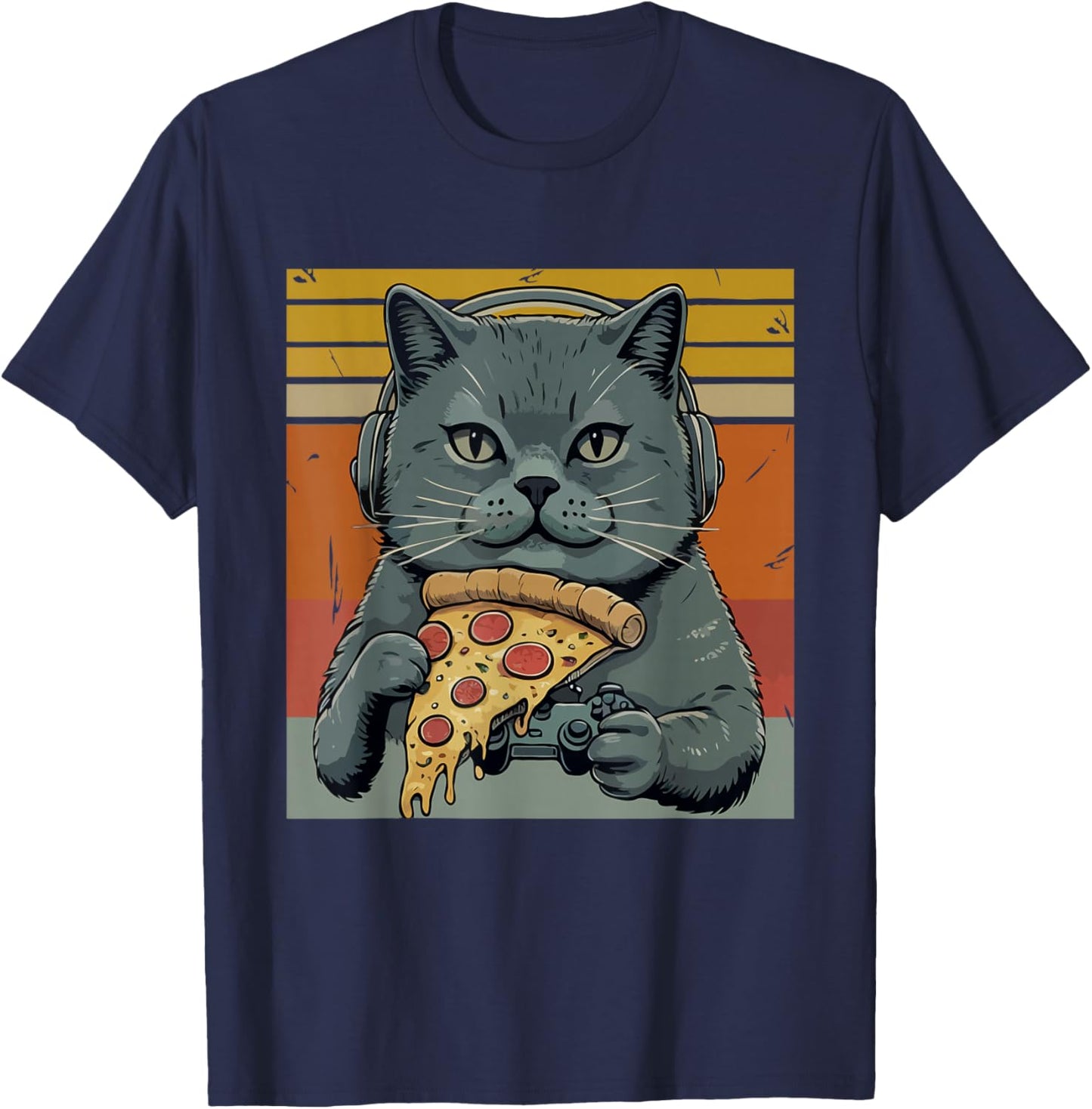 Cats Video Gaming Pizza All Need Cat Lover Gamer T-Shirt - T-Shirt | Navy