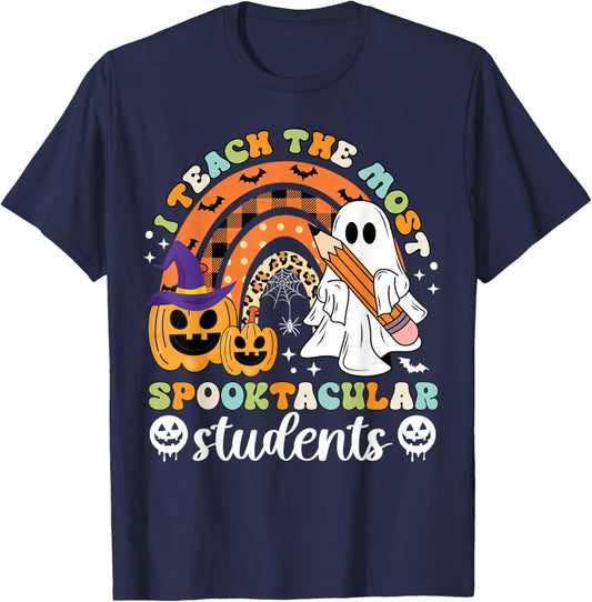 I Teach The Most Spooktacular Students Halloween Teacher T-Shirt - T-Shirt | Navy