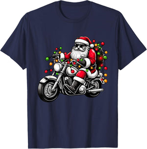 Santa Riding Motorcycle Funny Christmas Biker Toddler Kids T-Shirt - T-Shirt | Navy