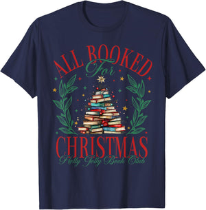 All Booked For Christmas Book Christmas Tree Lights Bookish T-Shirt - T-Shirt | Navy
