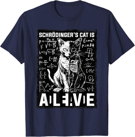 Schrodinger's Cat Dead And Alive Physics T-Shirt - T-Shirt | Navy