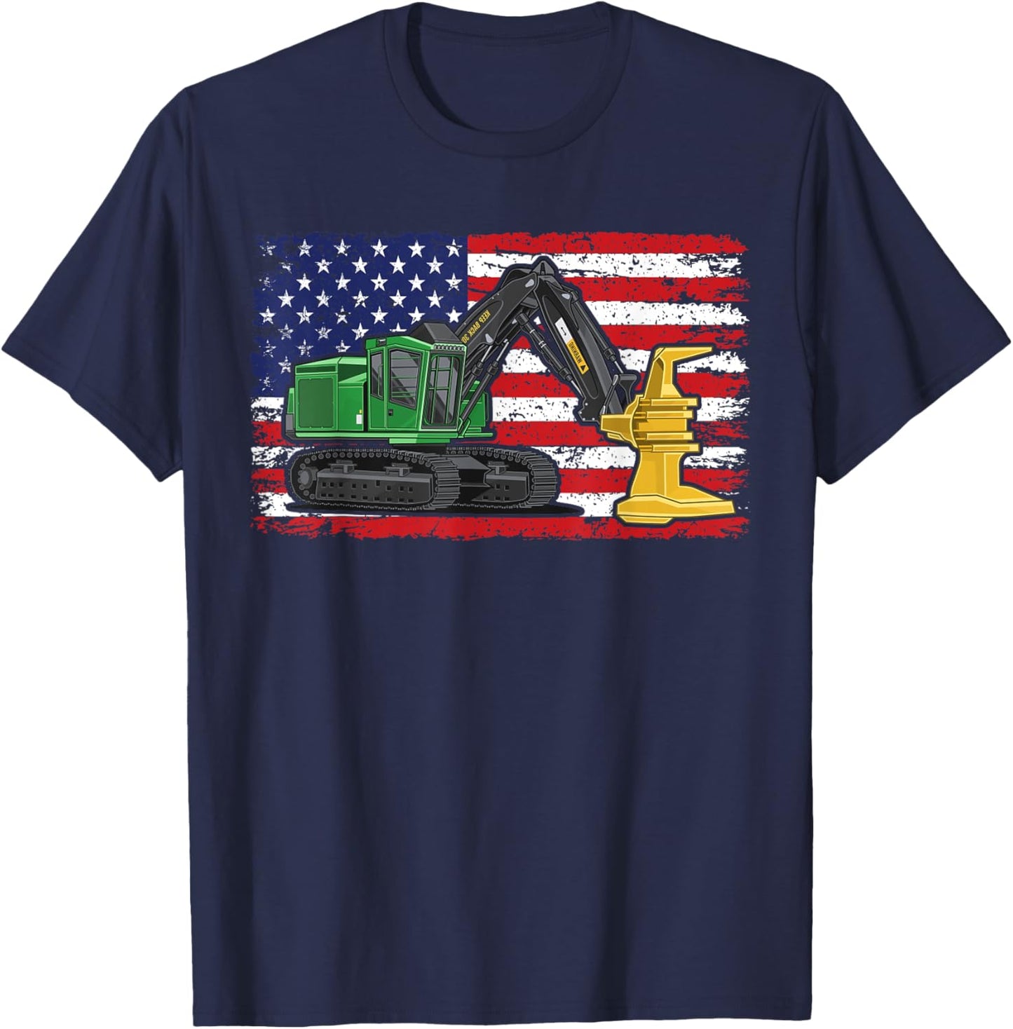 Feller Buncher USA American Flag Patriotic Tree Logger T-Shirt - T-Shirt | Navy