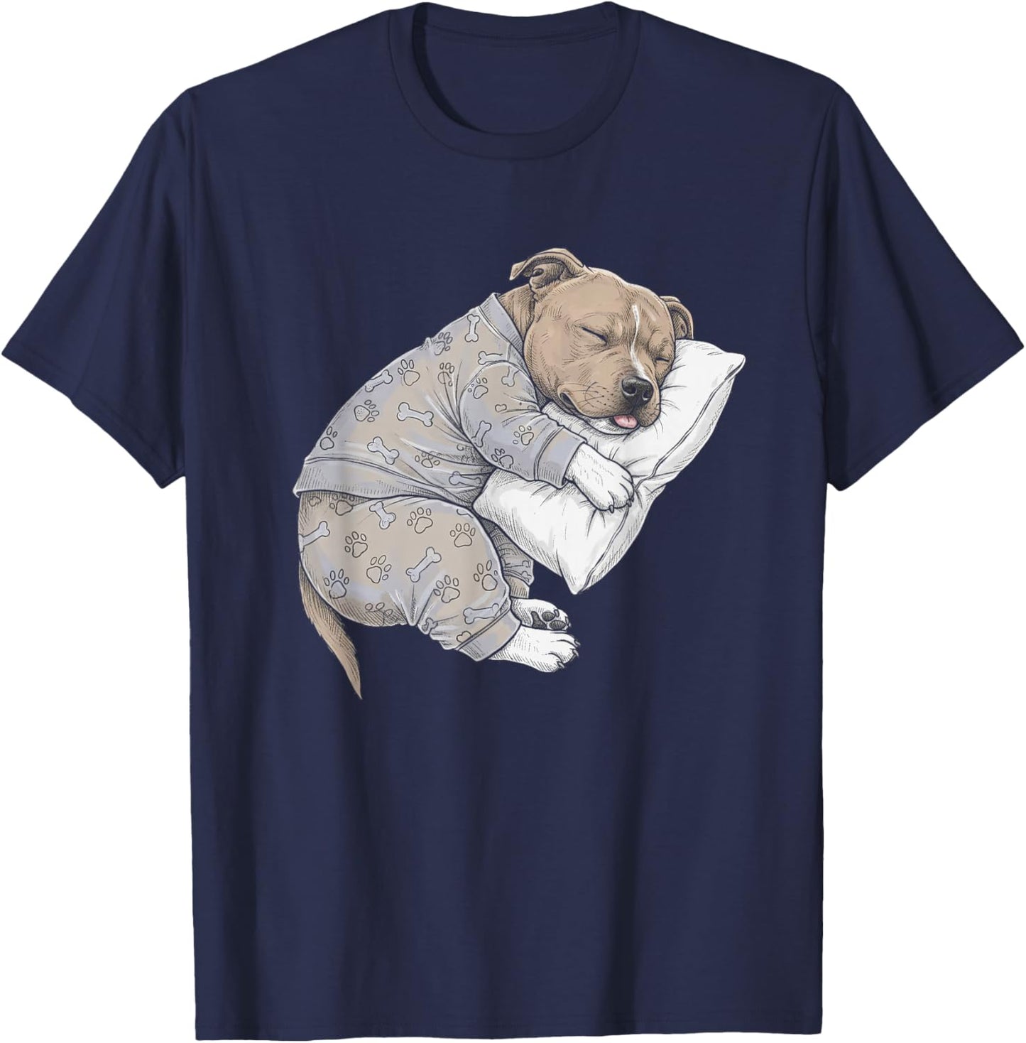 Funny Sleepy Staffordshire Bull Terrier Pajama Adults Kids T-Shirt - T-Shirt | Navy
