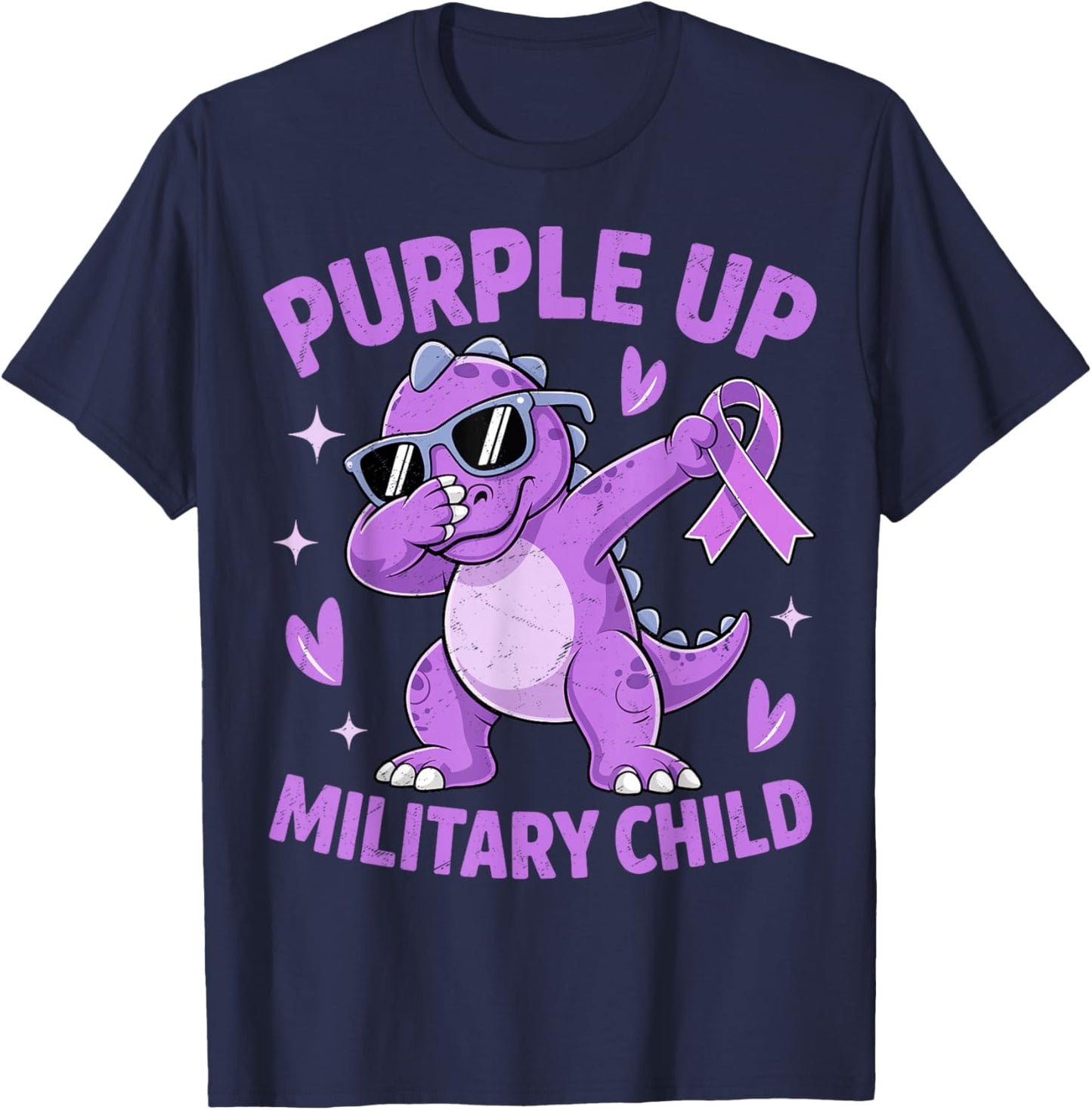 Purple Up for Military Kids Military Child Month Dinosaur T-Shirt - T-Shirt | Navy