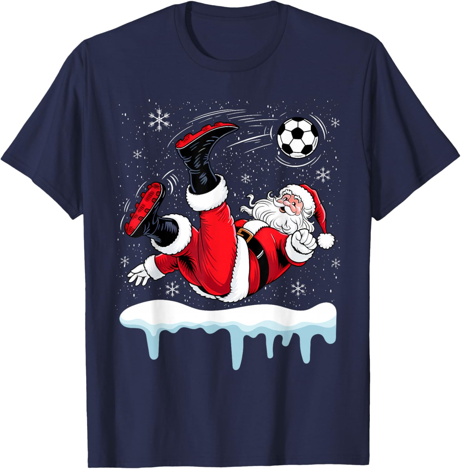 Christmas Santa Soccer Bicycle Kick Xmas Boys Men Ball Sport T-Shirt - T-Shirt | Navy