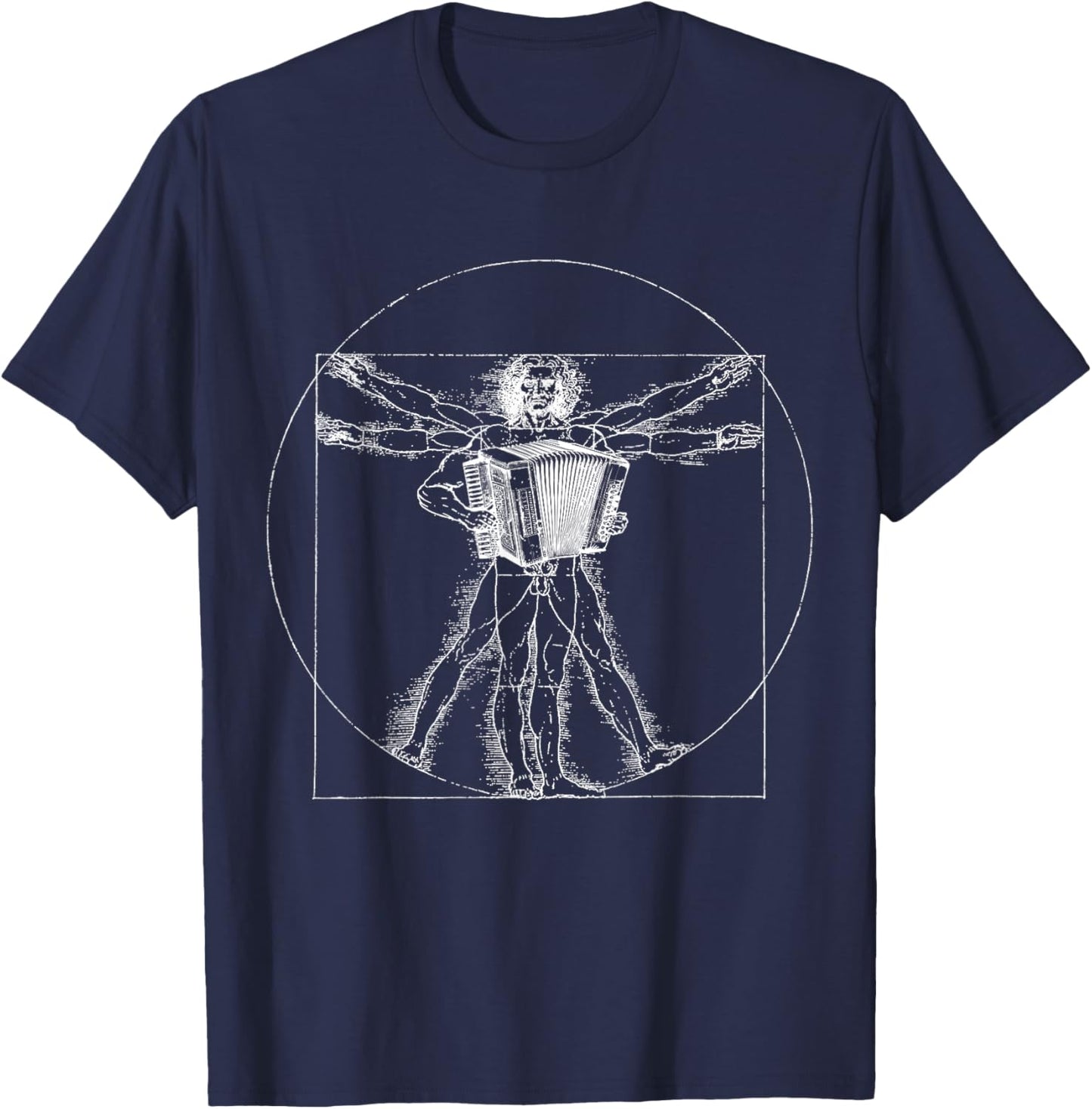 Vitruvian Man Accordionist Perfect Harmony Man , Black, S T-Shirt - T-Shirt | Navy