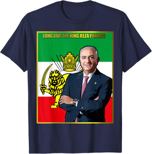 King Reza Pahlavi with flag T-Shirt - T-Shirt | Navy
