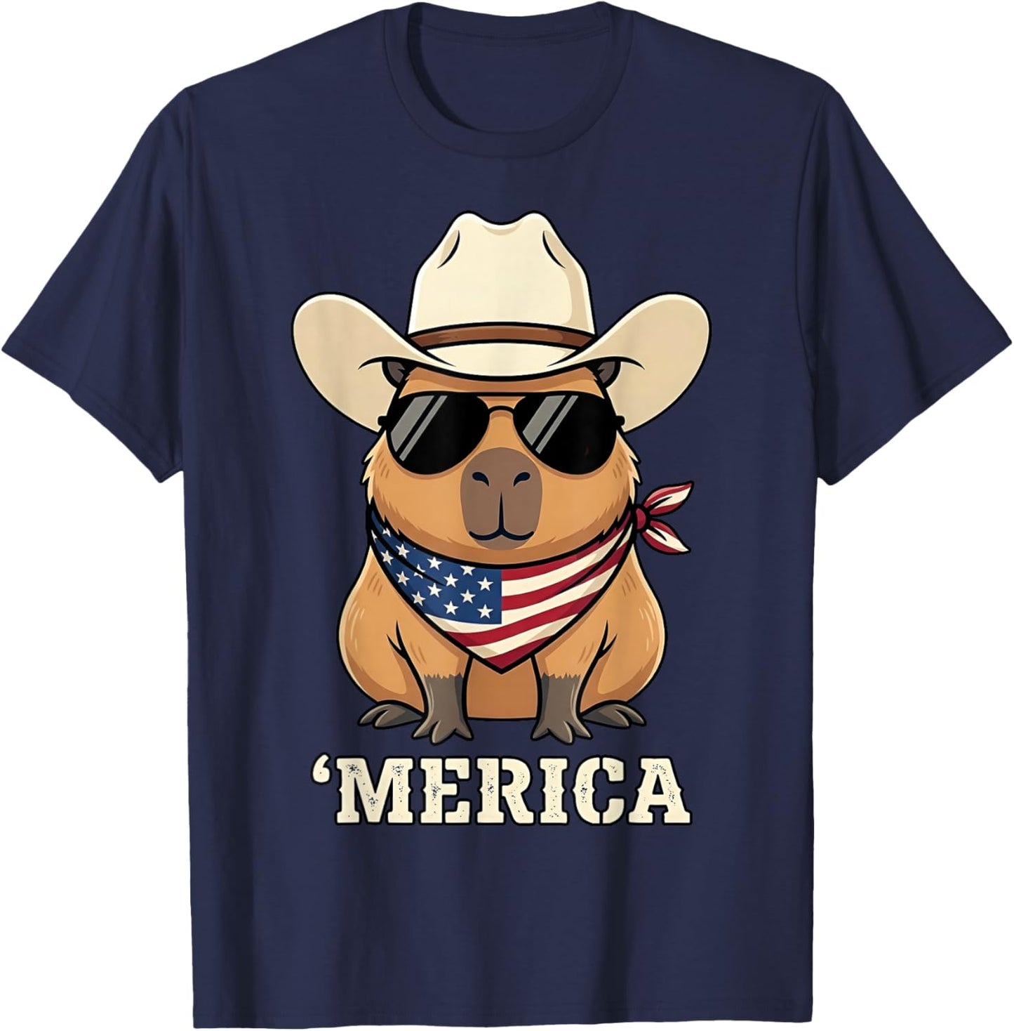 Capybara USA 'Merica 4th of July Men Kids Funny Patriotic T-Shirt - T-Shirt | Navy
