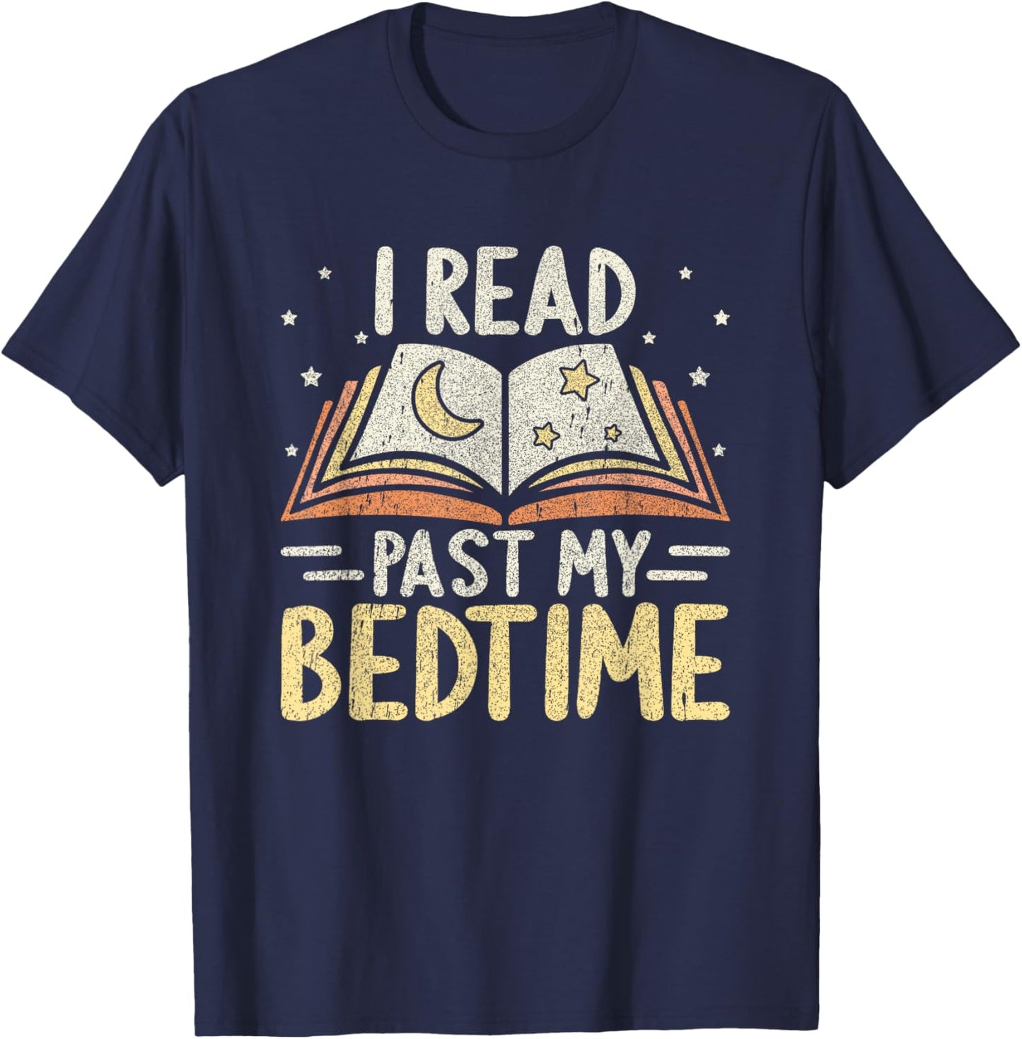 I Read Past My Bedtime Moon Stars Open Book T-Shirt - T-Shirt | Navy