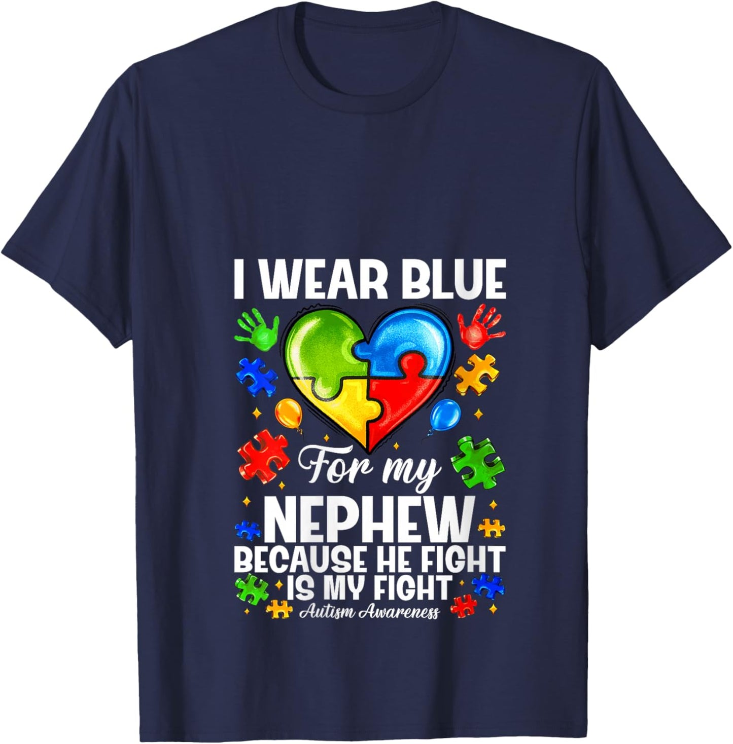 Women's I Wear Blue for My Nephew Autism Awareness Support Puzzle V-Neck T-Shirt - T-Shirt | Navy