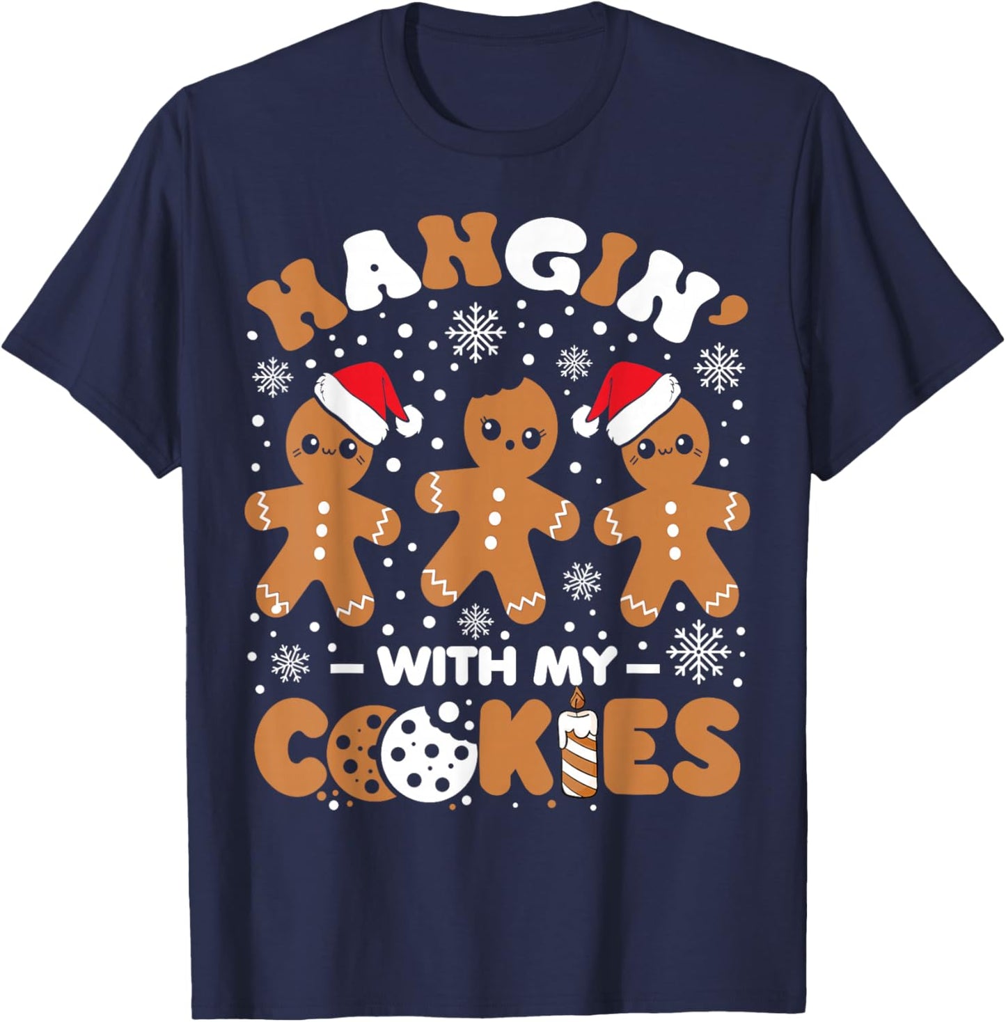 Hangin With My Cookies Gingerbread Women Christmas Teacher T-Shirt - T-Shirt | Navy