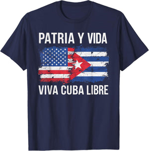 Half Cuban Half American Country USA Flag Cuba America T-Shirt - T-Shirt | Navy