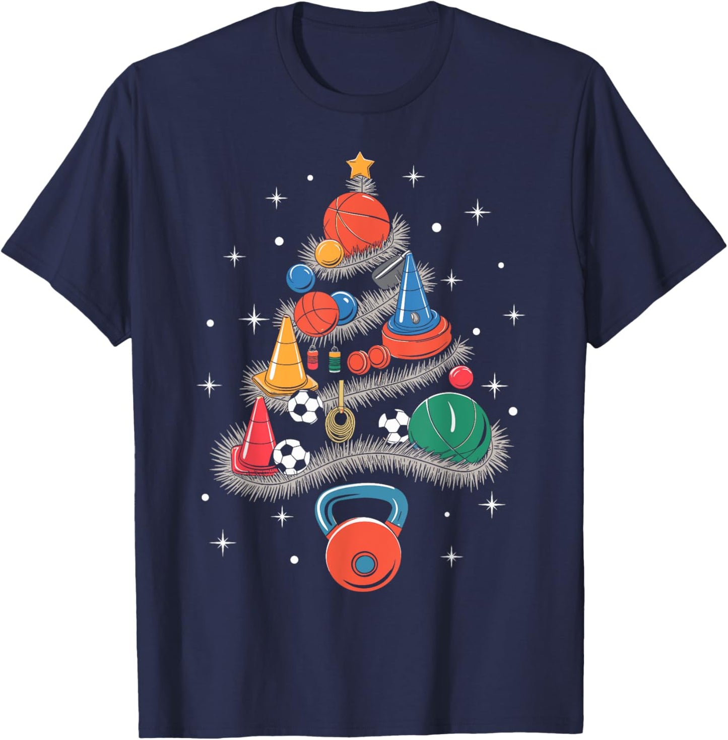 PE Teacher Xmas Physical Education Teacher Christmas Tree T-Shirt - T-Shirt | Navy