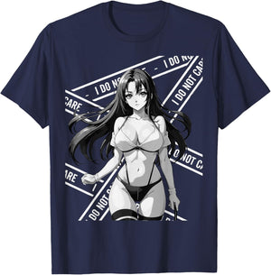 Sexy Waifu Otaku Anime Girl Japanese in Black and White Art T-Shirt - T-Shirt | Navy
