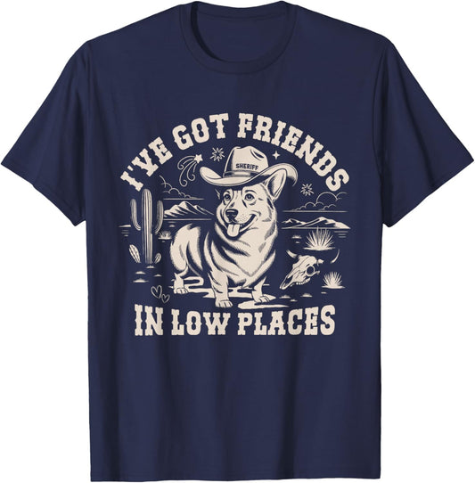 Vintage Western Cowboy Corgi Funny Saying I've Got Friends T-Shirt - T-Shirt | Navy