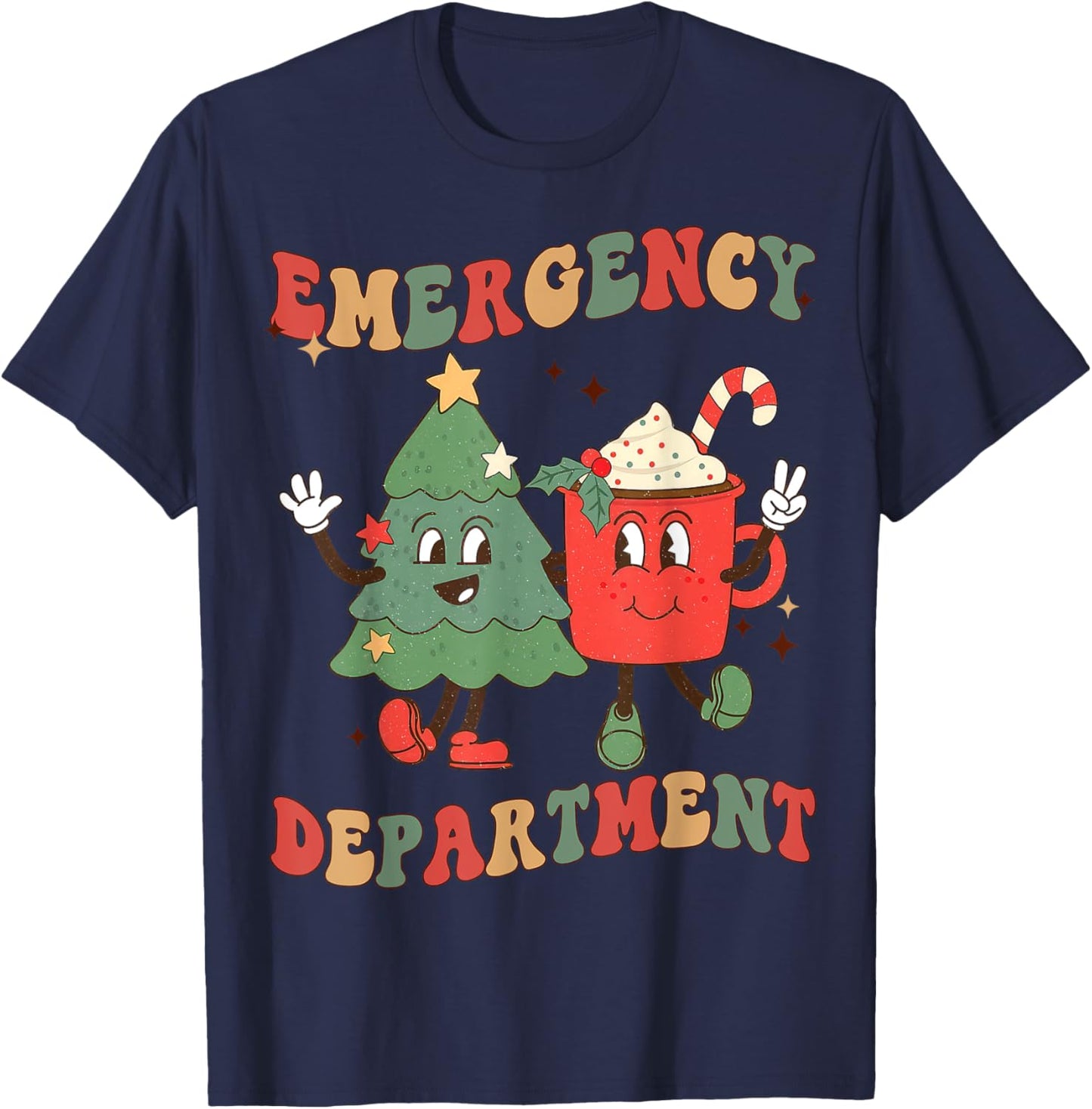 Retro Emergency Department ER Nurse Christmas Emergency Room T-Shirt - T-Shirt | Navy