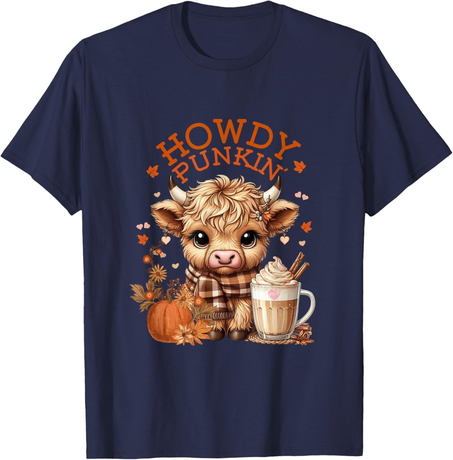 Highland Cow, Cute and Cozy Ready for Fall Fun! T-Shirt - T-Shirt | Navy