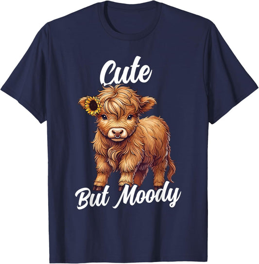 Cute But Moody Highland Cow Cowgirl Baby With Sunflower T-Shirt - T-Shirt | Navy