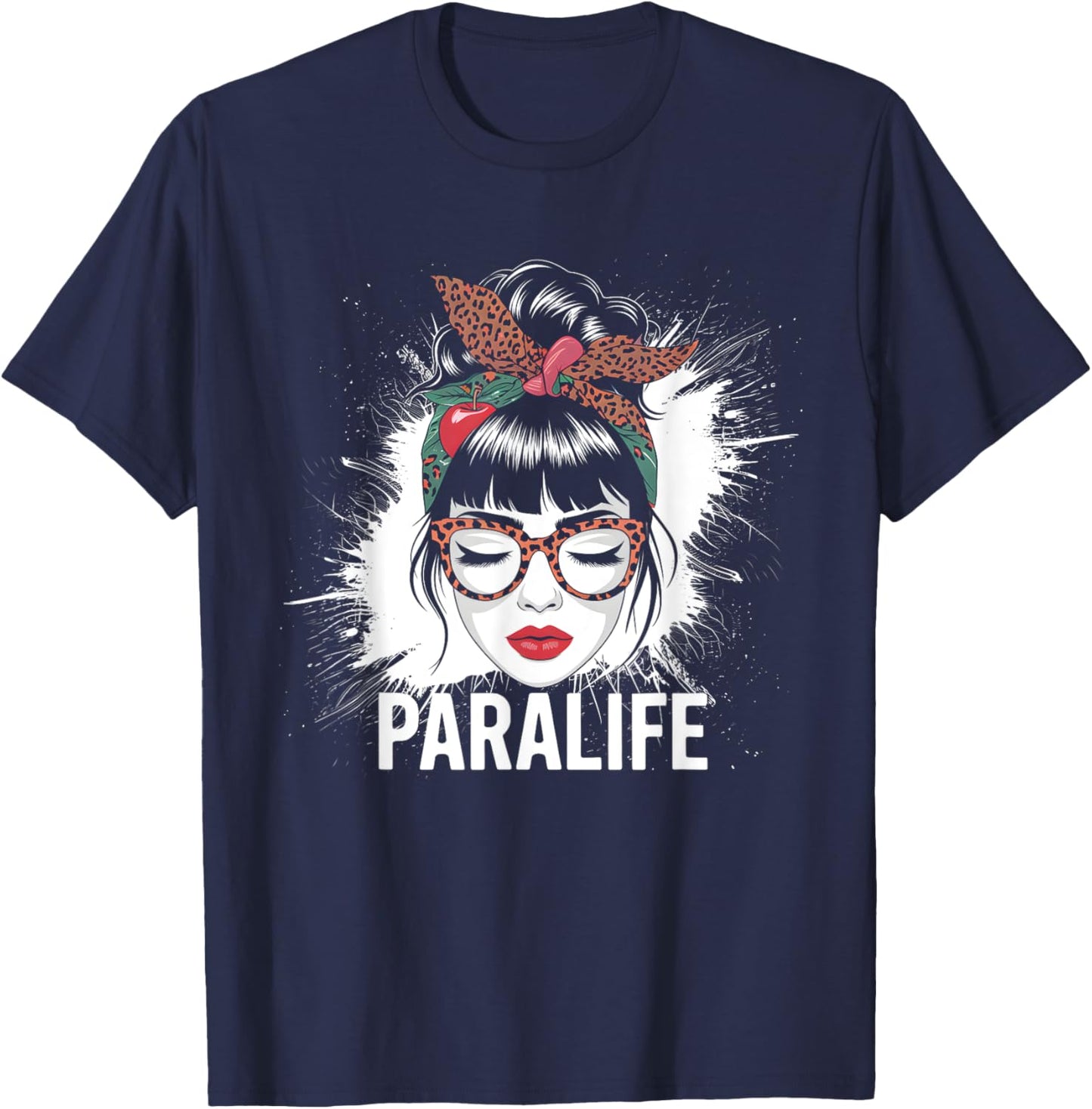 Bleached Messy Bun Para Life Paraprofessional Teacher T-Shirt - T-Shirt | Navy