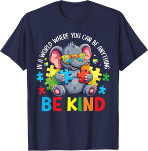In A World Where You Can Be Anything Be Kind Autism Elephant T-Shirt - T-Shirt | Navy