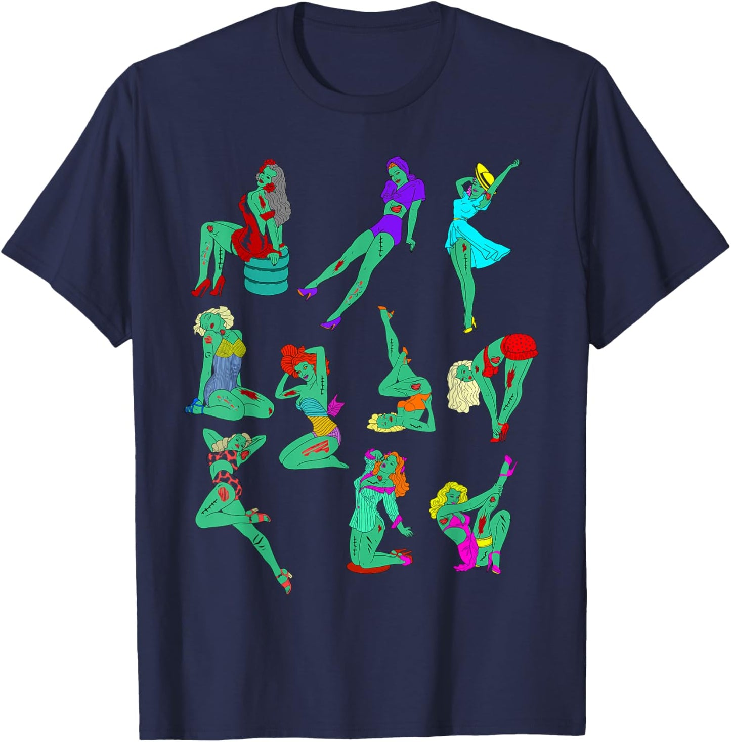 Funny Vintage Pin-up Sexy Zombie Girls Halloween Costume T-Shirt - T-Shirt | Navy