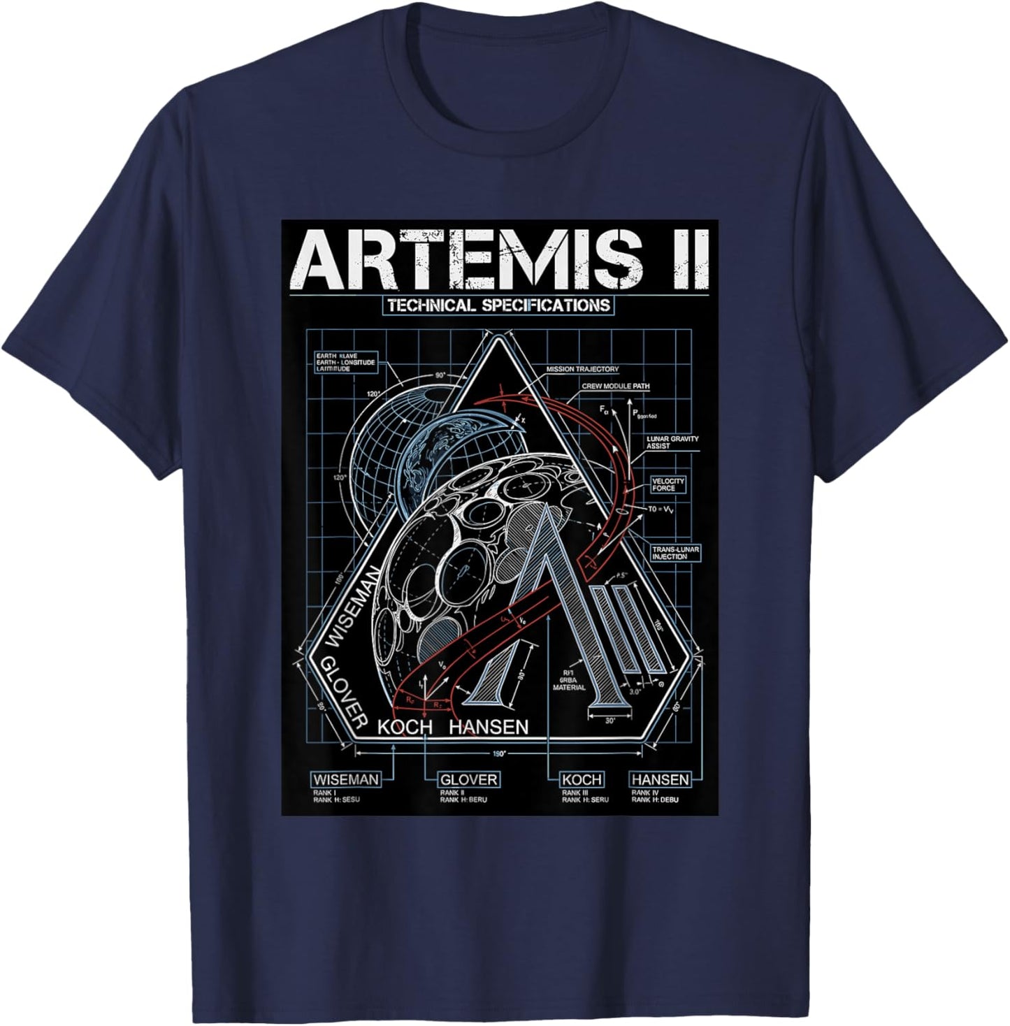 Artemis II Technical Specifications Moon Mission Blueprint T-Shirt - T-Shirt | Navy