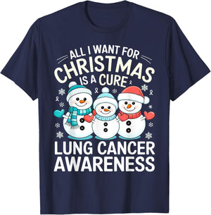 All I Want For Christmas Is A Cure Shirt - Lung Cancer T-Shirt - T-Shirt | Navy