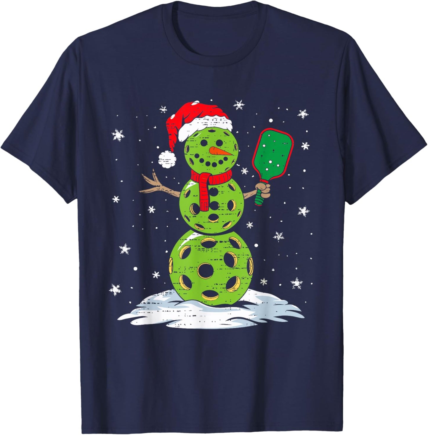 Christmas Pickleball Snowman Xmas Santa Hat Kids T-Shirt - T-Shirt | Navy